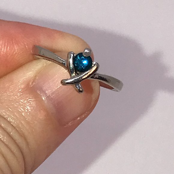 Silver Aqua Blue X Ring, Size 5 1/2 - Picture 9 of 9